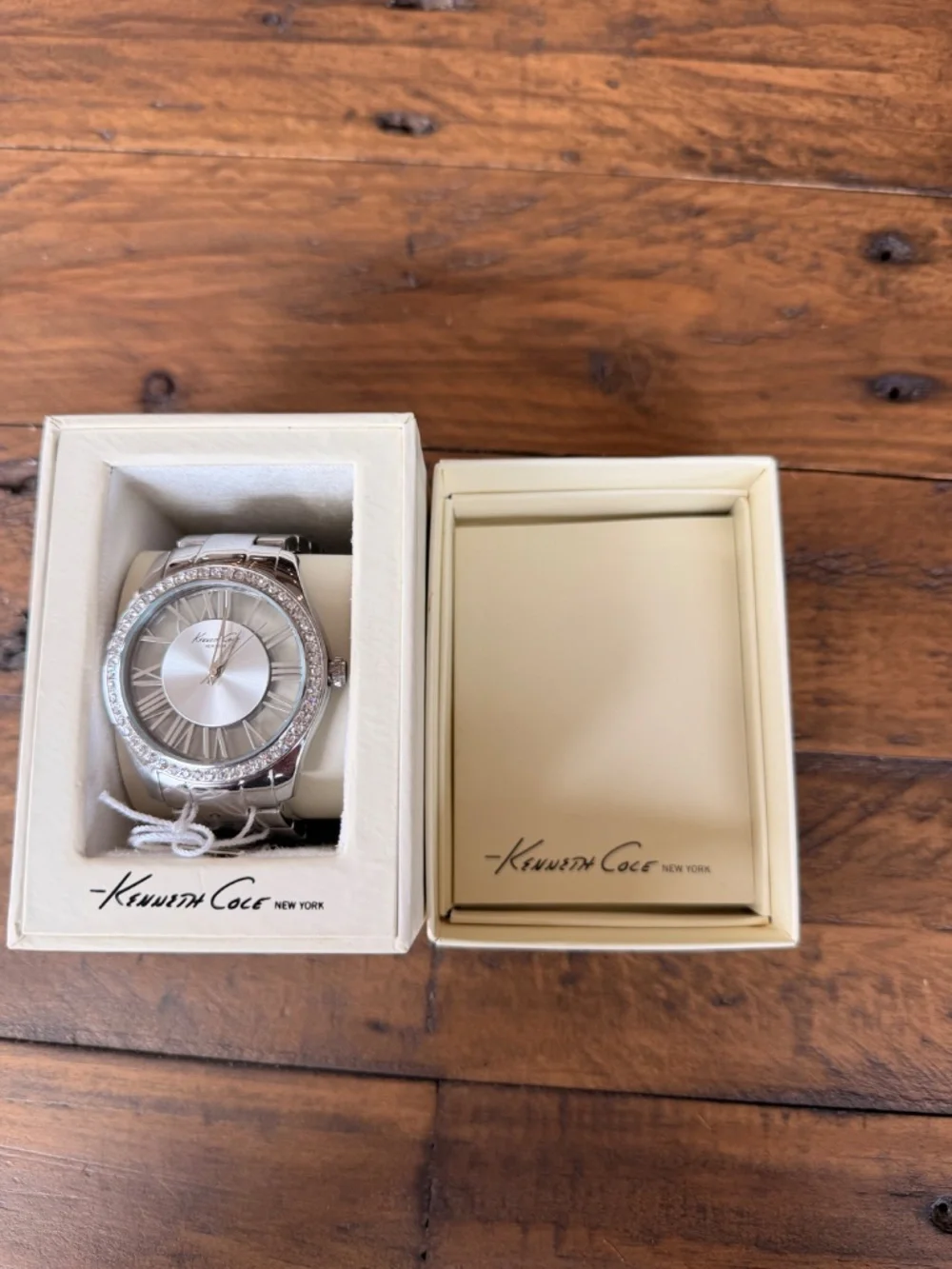 Kenneth Cole New York Silver Crystal Bezel Bracelet Watch Box
